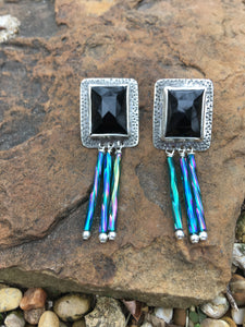 Onyx and Glass Tube Earrings