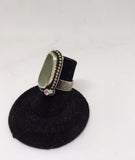Green Sea Glass and Pink CZ Ring Size 5.5