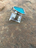 Turquoise Sea Glass and CZ Ring