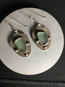 Spanish Teal Gray Sea Glass Shield Earrings
